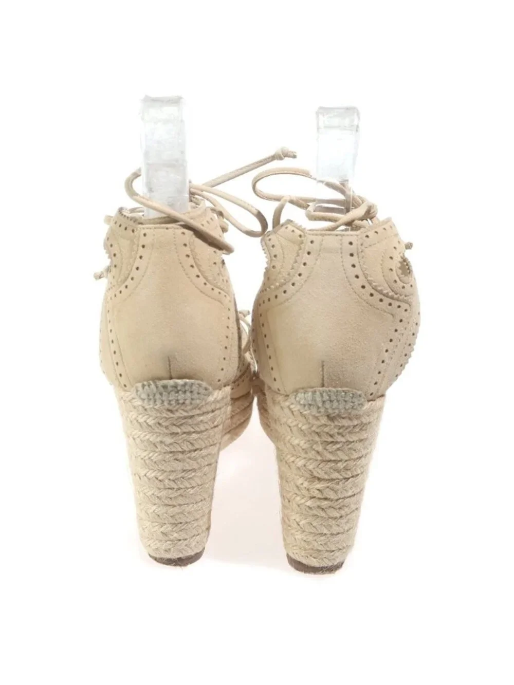 Hermes Wedge Sole Espadrille Pumps Mules Suede Beige